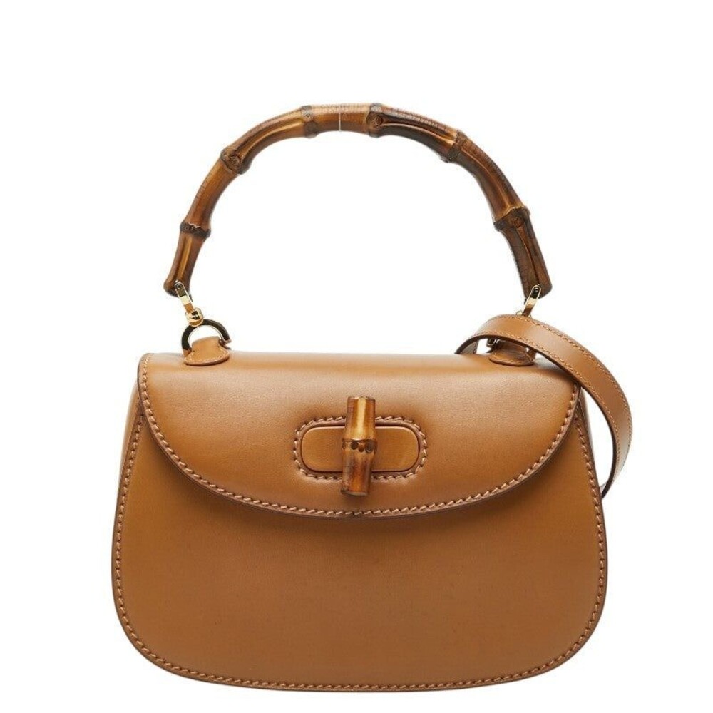 Gucci Bamboo Shoulder Bag Leather Handbag Brown